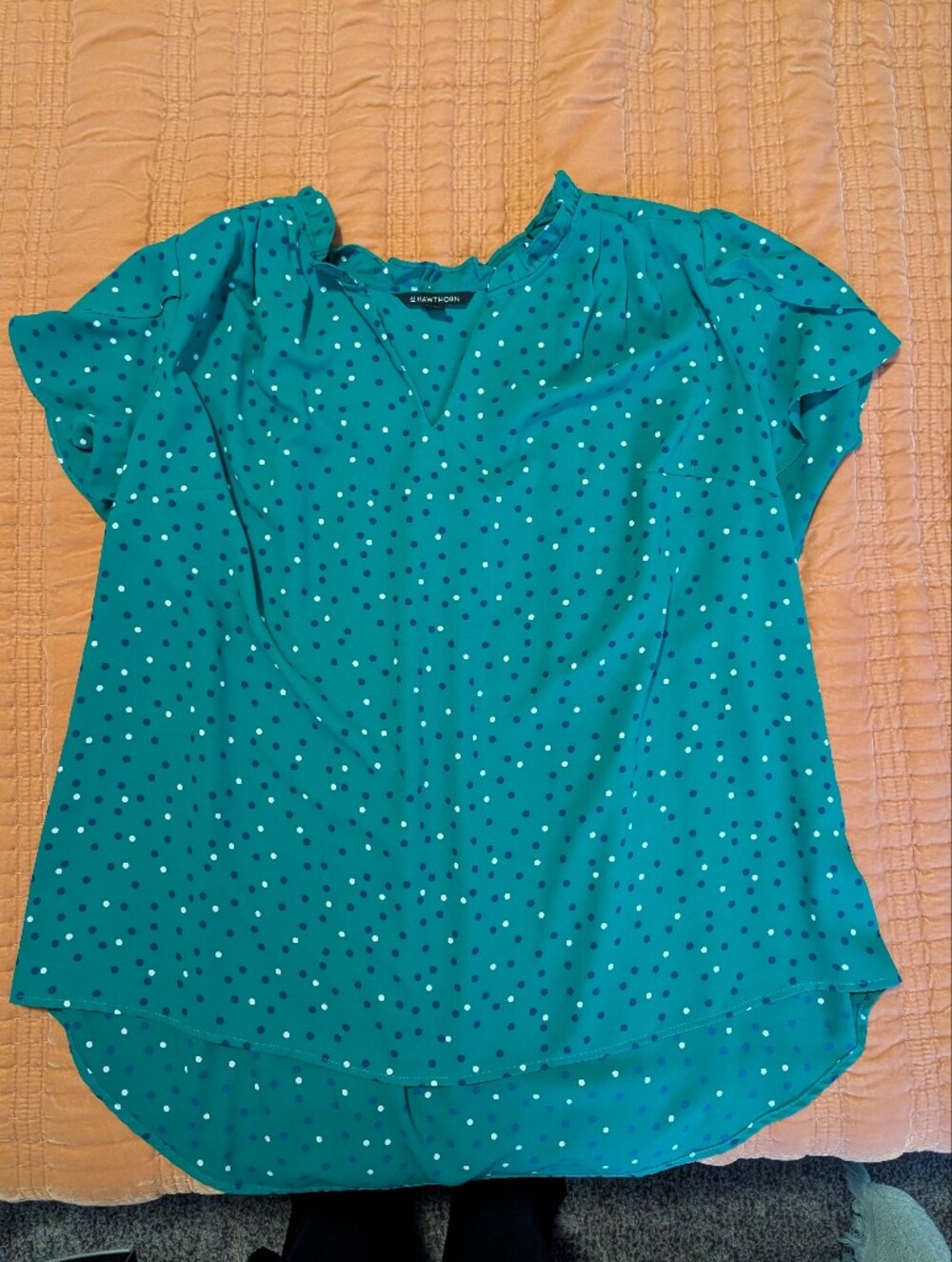 Green Polka Dot V-Neck Blouse